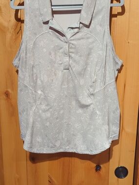 Lululemon Quick Dry Sleeveless Polo Shirt Terrazzo Marble Silver Ice Sz 12/14